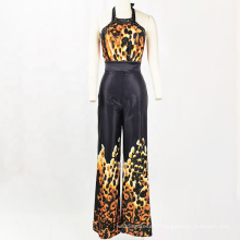 2020 Black Printed Sexy Sleeveless Backless Wide Leg Jumpsuits For Women